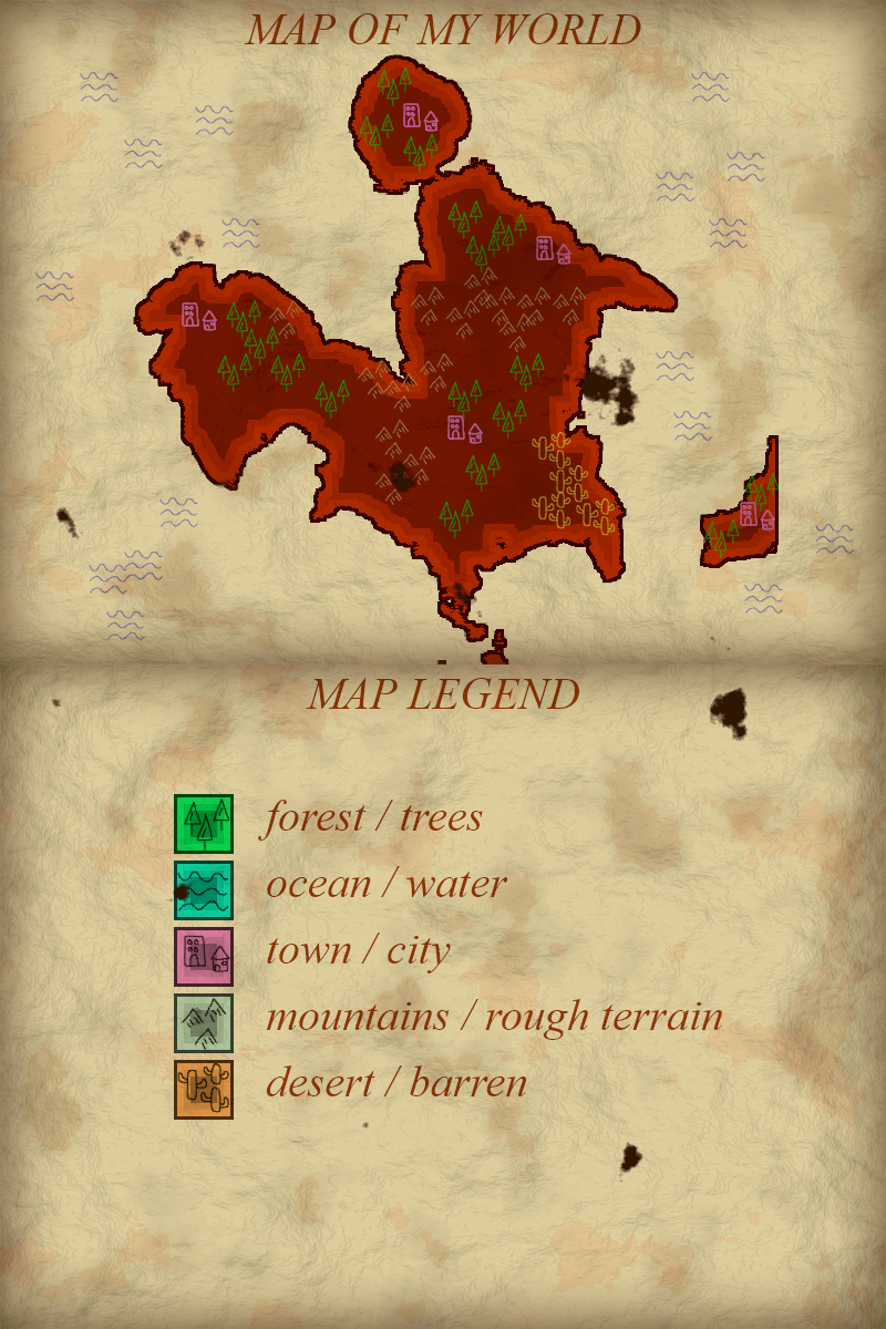 A map and legend of my fictional world.
